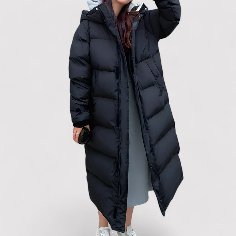 Black Puffer Jacket Women - Waterproof Long Hooded Parka Coat for Winter