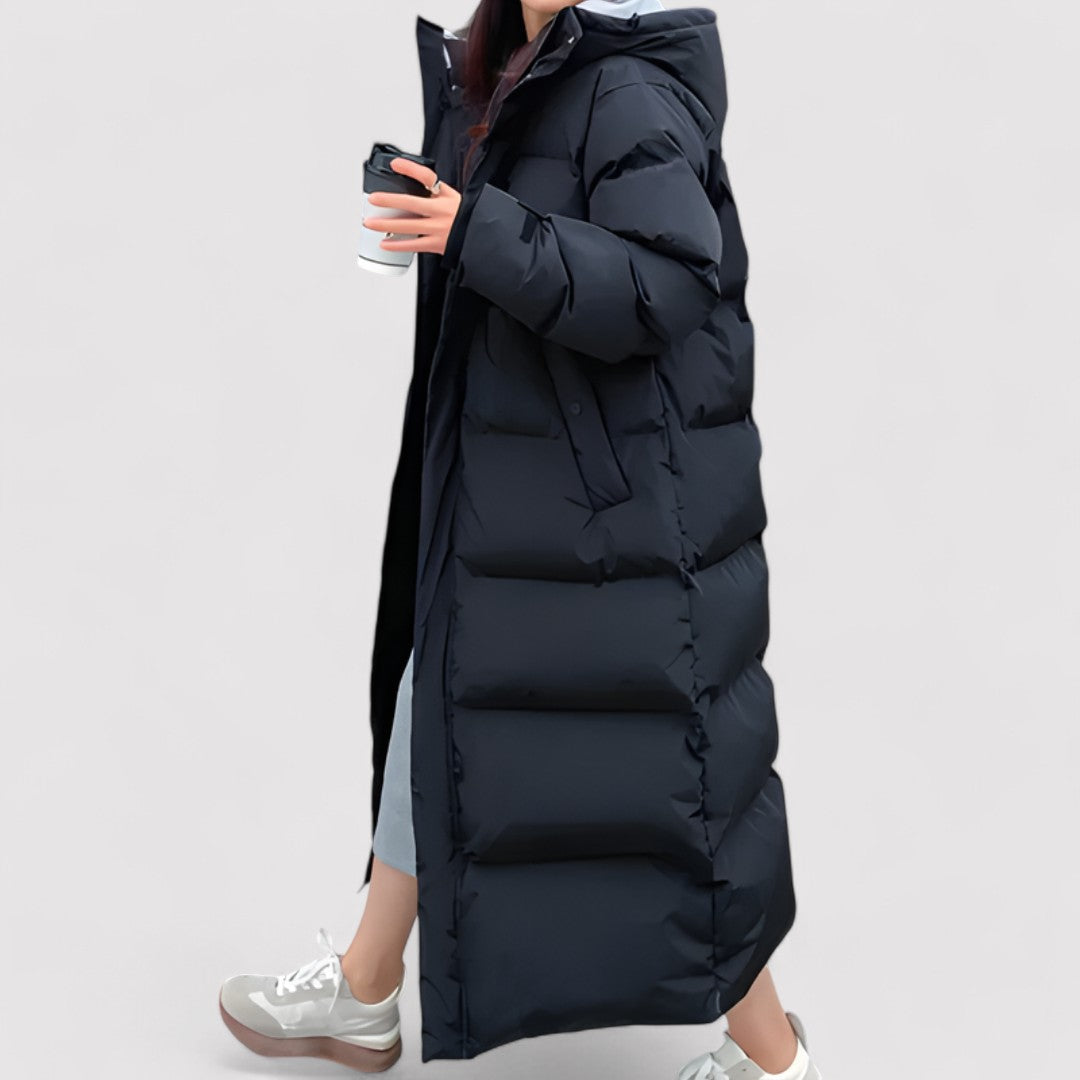 Black Puffer Jacket Women - Waterproof Long Hooded Parka Coat for Winter