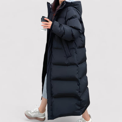 Black Puffer Jacket Women - Waterproof Long Hooded Parka Coat for Winter