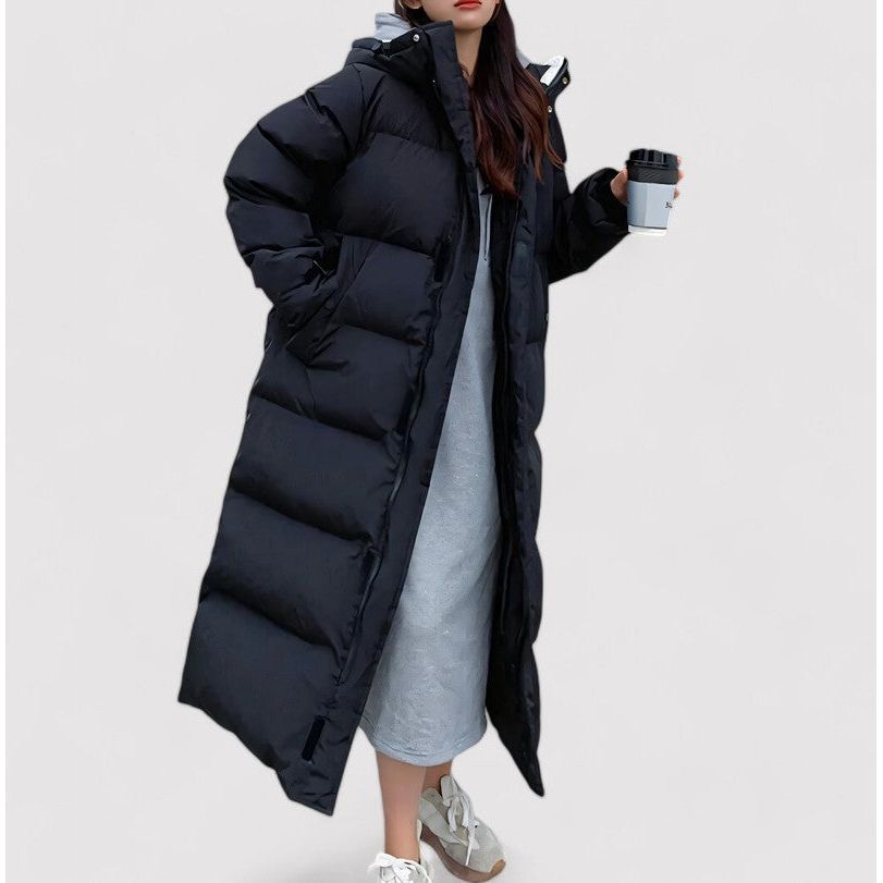 Black Puffer Jacket Women - Waterproof Long Hooded Parka Coat for Winter