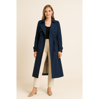 Camille - Women's Double-Breasted Trench Coat with Belted Waist and Pockets