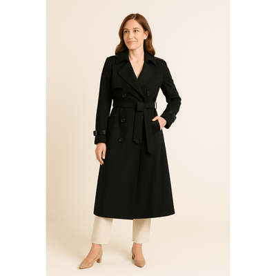 Camille - Women's Double-Breasted Trench Coat with Belted Waist and Pockets