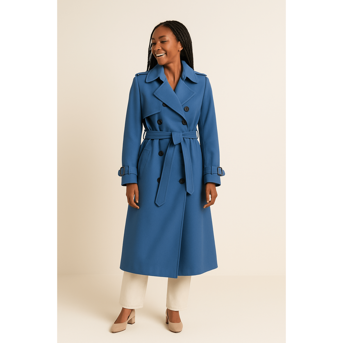 Camille - Women's Double-Breasted Trench Coat with Belted Waist and Pockets