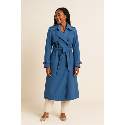 Camille - Women's Double-Breasted Trench Coat with Belted Waist and Pockets