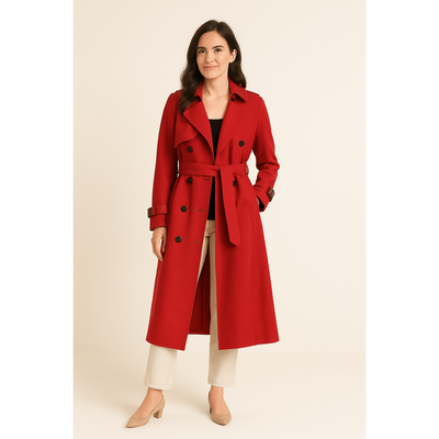 Camille - Women's Double-Breasted Trench Coat with Belted Waist and Pockets