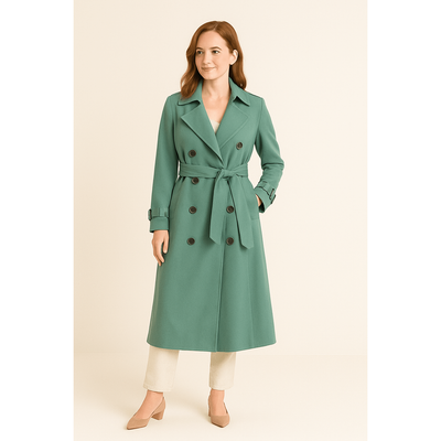 Camille - Women's Double-Breasted Trench Coat with Belted Waist and Pockets