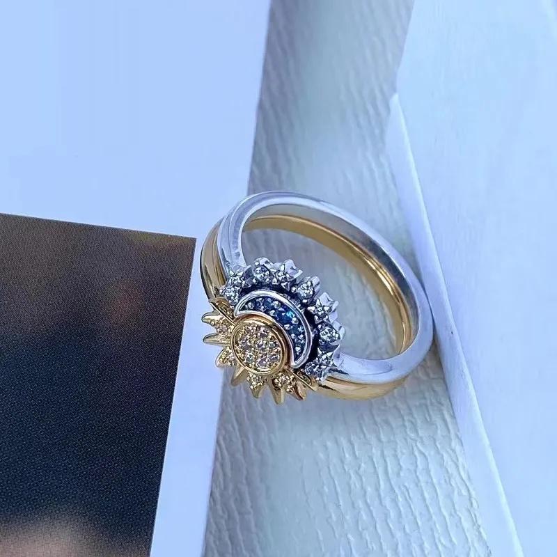 Celestial Sun and Moon Crystal Ring in Sterling Silver – Elegant Dual Tone Jewelry for Everyday and Special Occasions