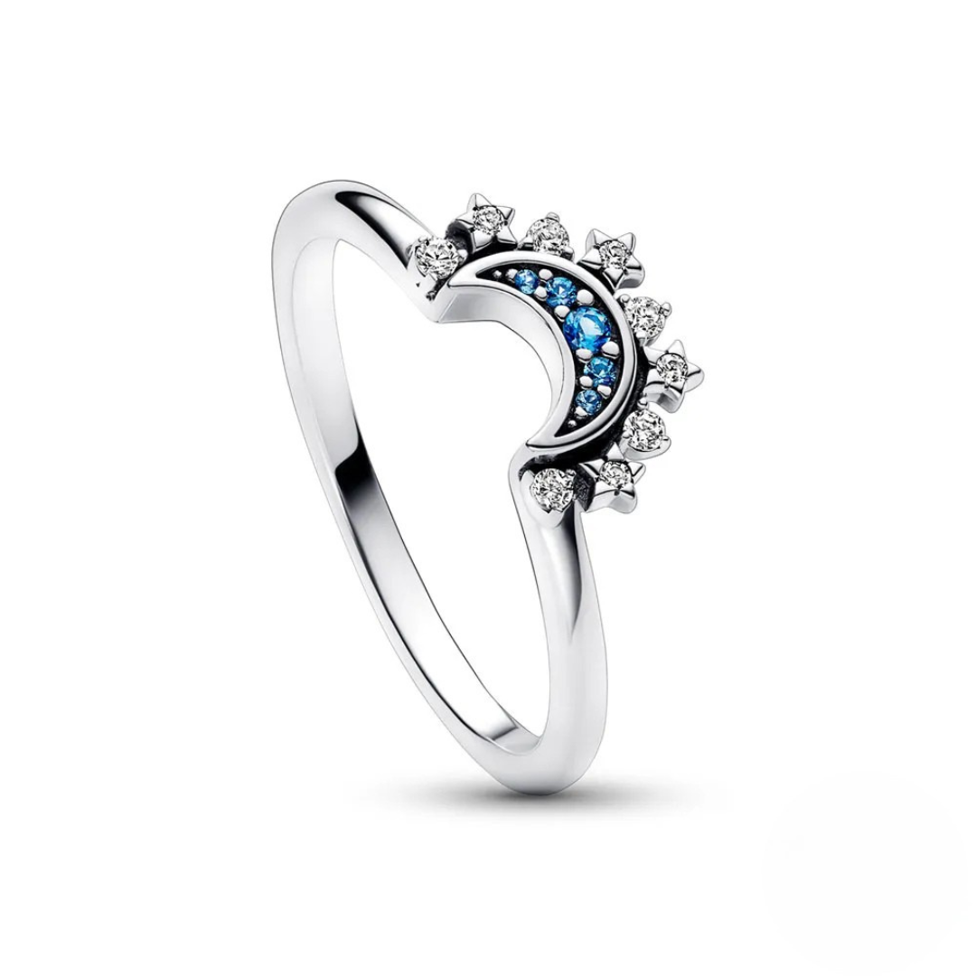 Celestial Sun and Moon Crystal Ring in Sterling Silver – Elegant Dual Tone Jewelry for Everyday and Special Occasions