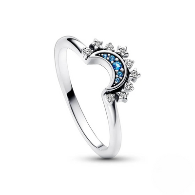 Celestial Sun and Moon Crystal Ring in Sterling Silver – Elegant Dual Tone Jewelry for Everyday and Special Occasions