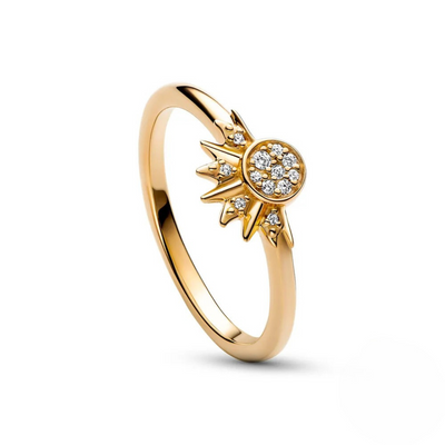 Celestial Sun and Moon Crystal Ring in Sterling Silver – Elegant Dual Tone Jewelry for Everyday and Special Occasions