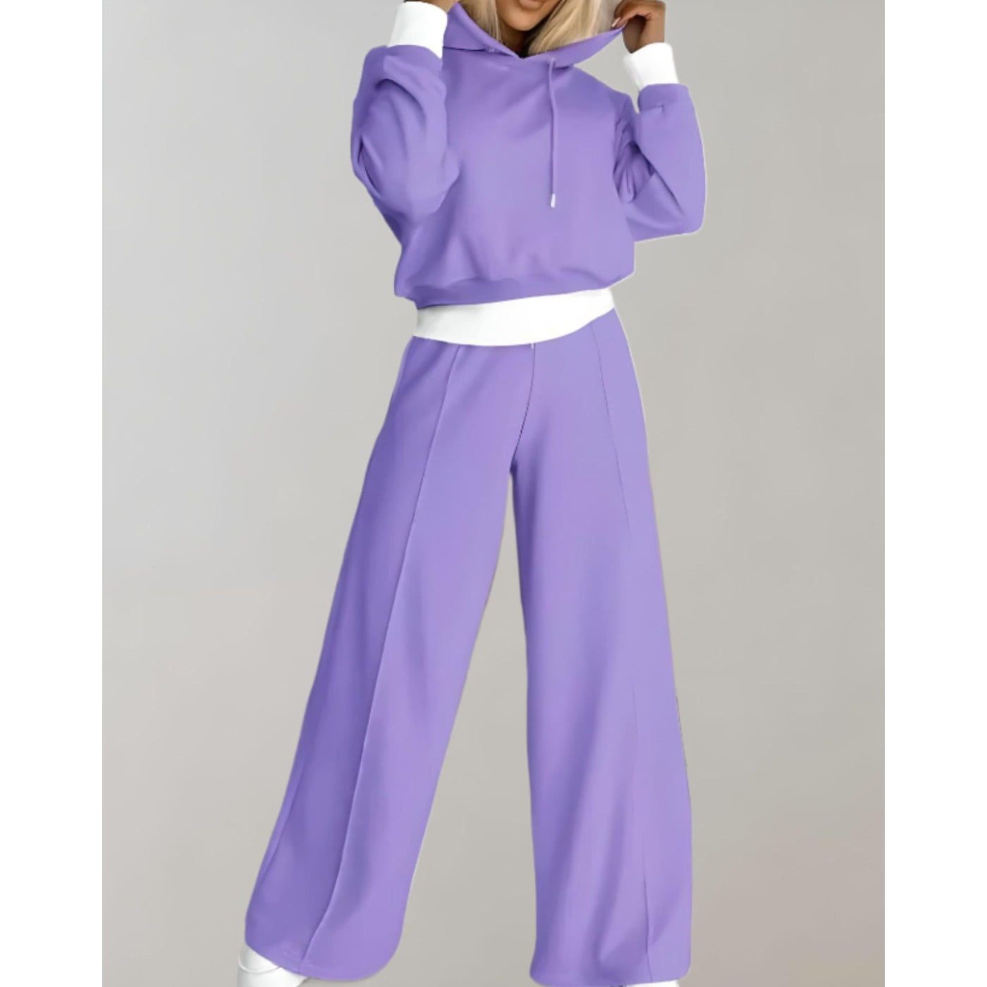 Chic Women's Tracksuit Set - 2-Piece Hoodie and Wide-Leg Trousers