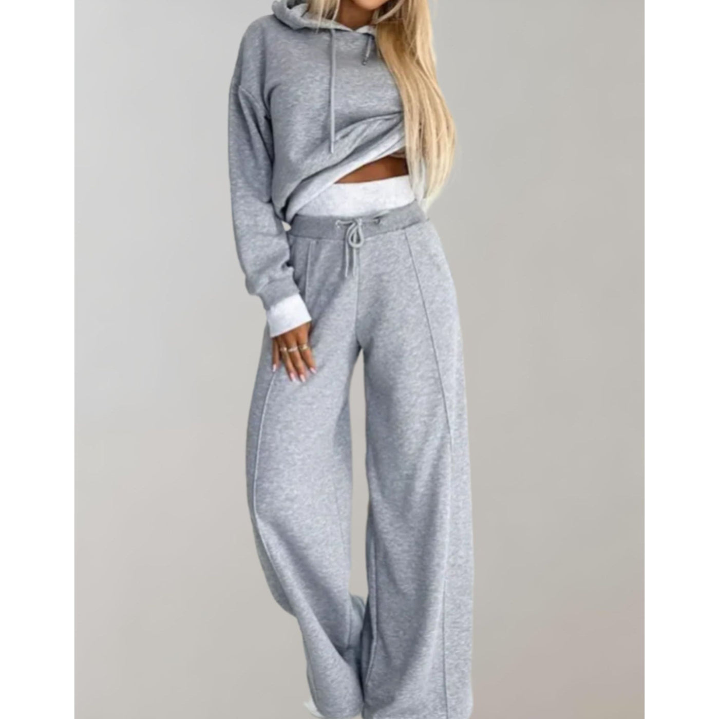 Chic Women's Tracksuit Set - 2-Piece Hoodie and Wide-Leg Trousers