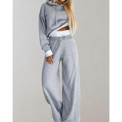 Chic Women's Tracksuit Set - 2-Piece Hoodie and Wide-Leg Trousers