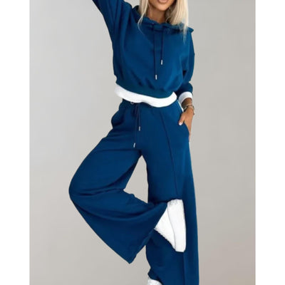 Chic Women's Tracksuit Set - 2-Piece Hoodie and Wide-Leg Trousers