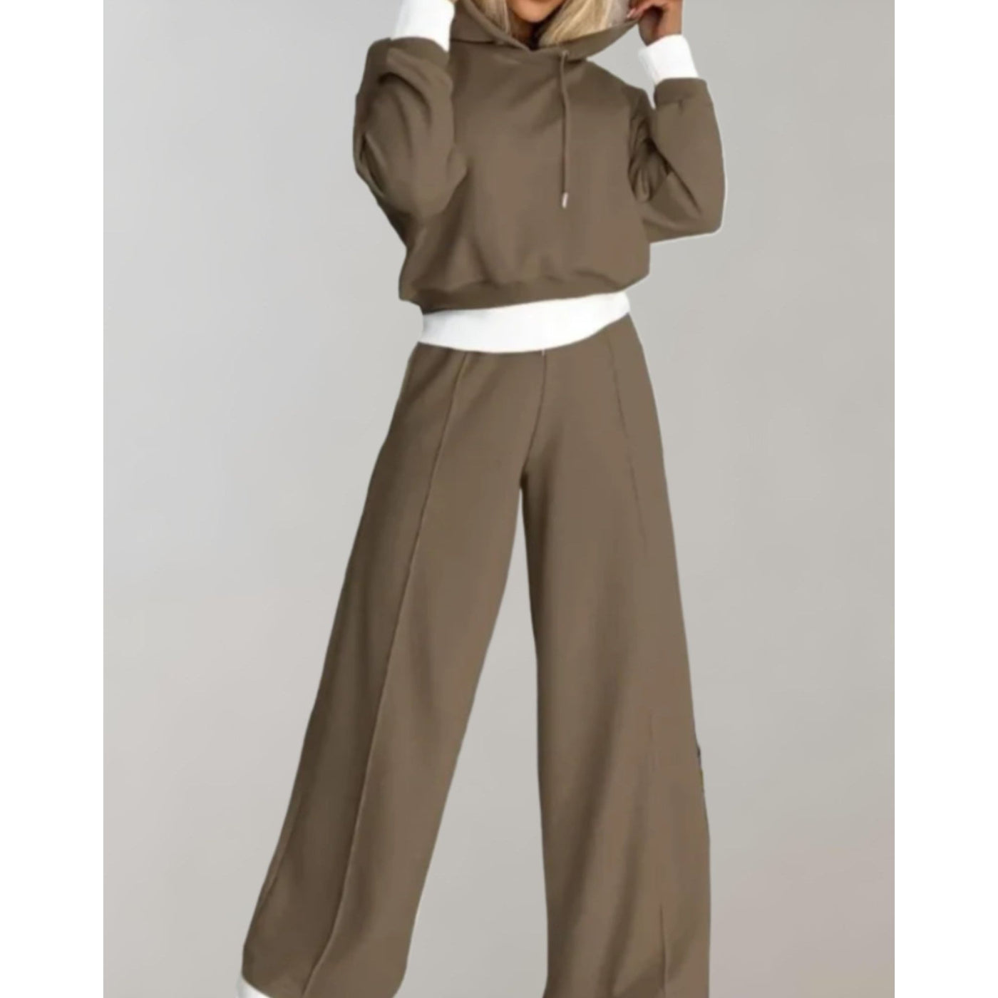 Chic Women's Tracksuit Set - 2-Piece Hoodie and Wide-Leg Trousers