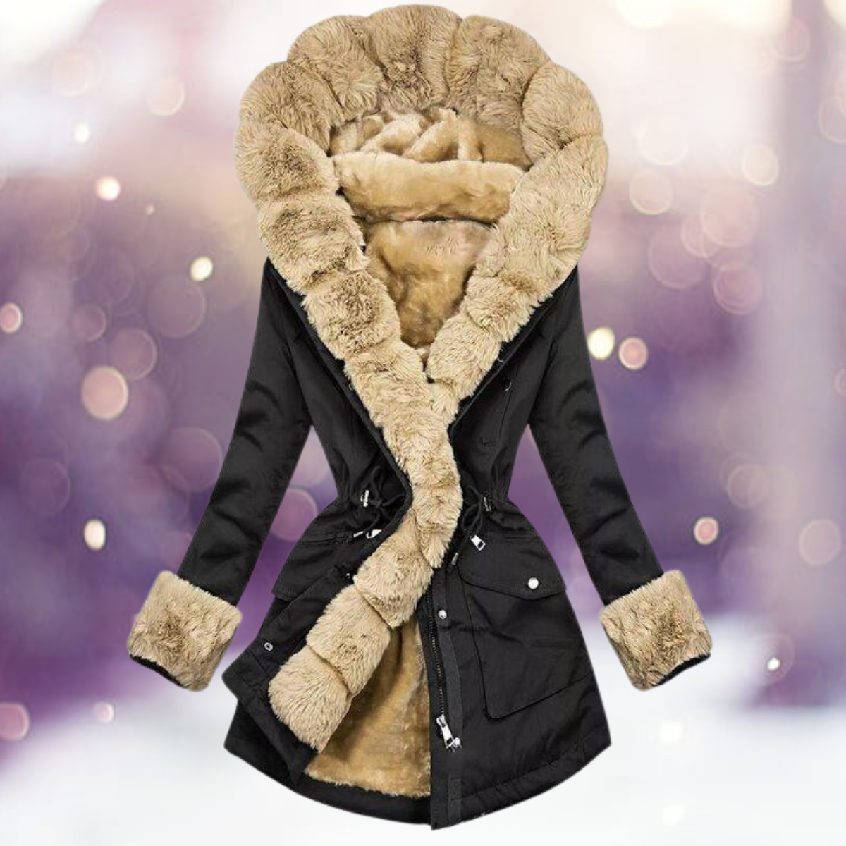 Cozy Women's Winter Jacket with Fur Lining and Hood for Cold Weather
