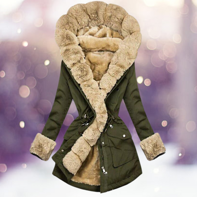 Cozy Women's Winter Jacket with Fur Lining and Hood for Cold Weather