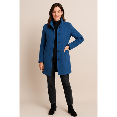 Elara - Women's Wool Blend Coat with Stand Collar and Pockets for Winter