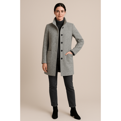 Elara - Women's Wool Blend Coat with Stand Collar and Pockets for Winter