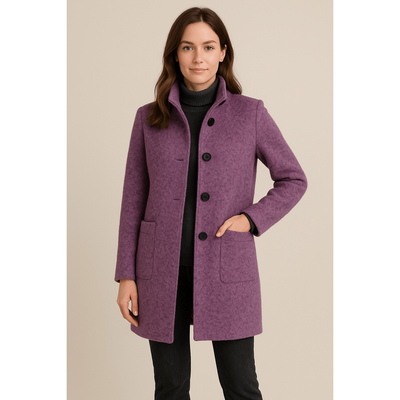 Elara - Women's Wool Blend Coat with Stand Collar and Pockets for Winter