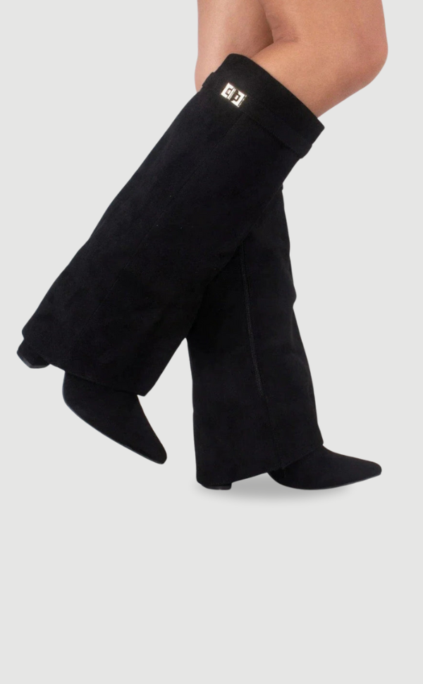 Elegant Black Suede Women's Boots with Gold Accents - Stylish & Versatile