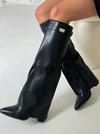 Elegant Black Suede Women's Boots with Gold Accents - Stylish & Versatile