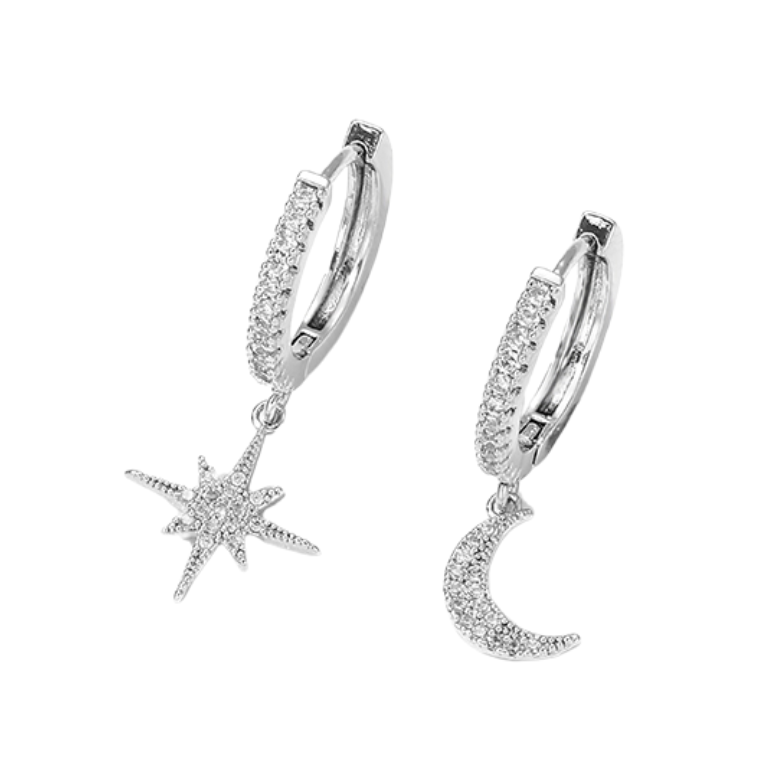 Elegant Gold Hoop Earrings for Women with Star and Moon Charms – Lightweight 2-Piece Design