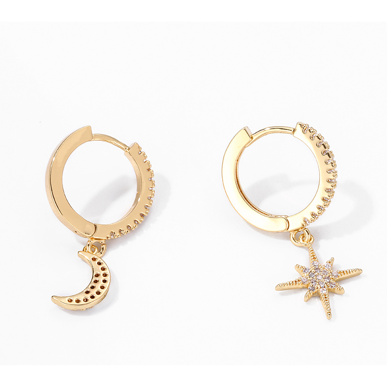 Elegant Gold Hoop Earrings for Women with Star and Moon Charms – Lightweight 2-Piece Design