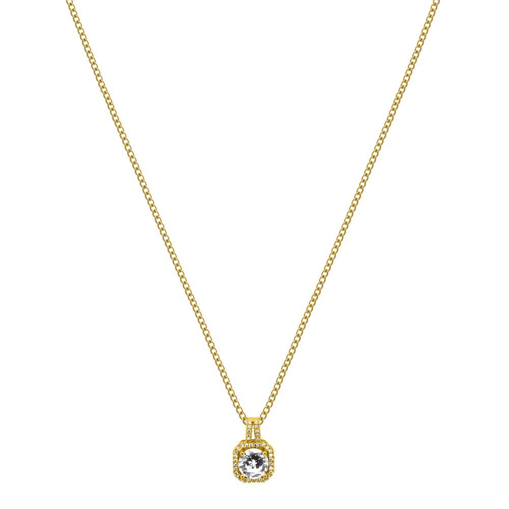 Elegant Gold Necklace with Diamond Accents and Center Stone – Timeless Pendant Jewelry for Special Occasions 0