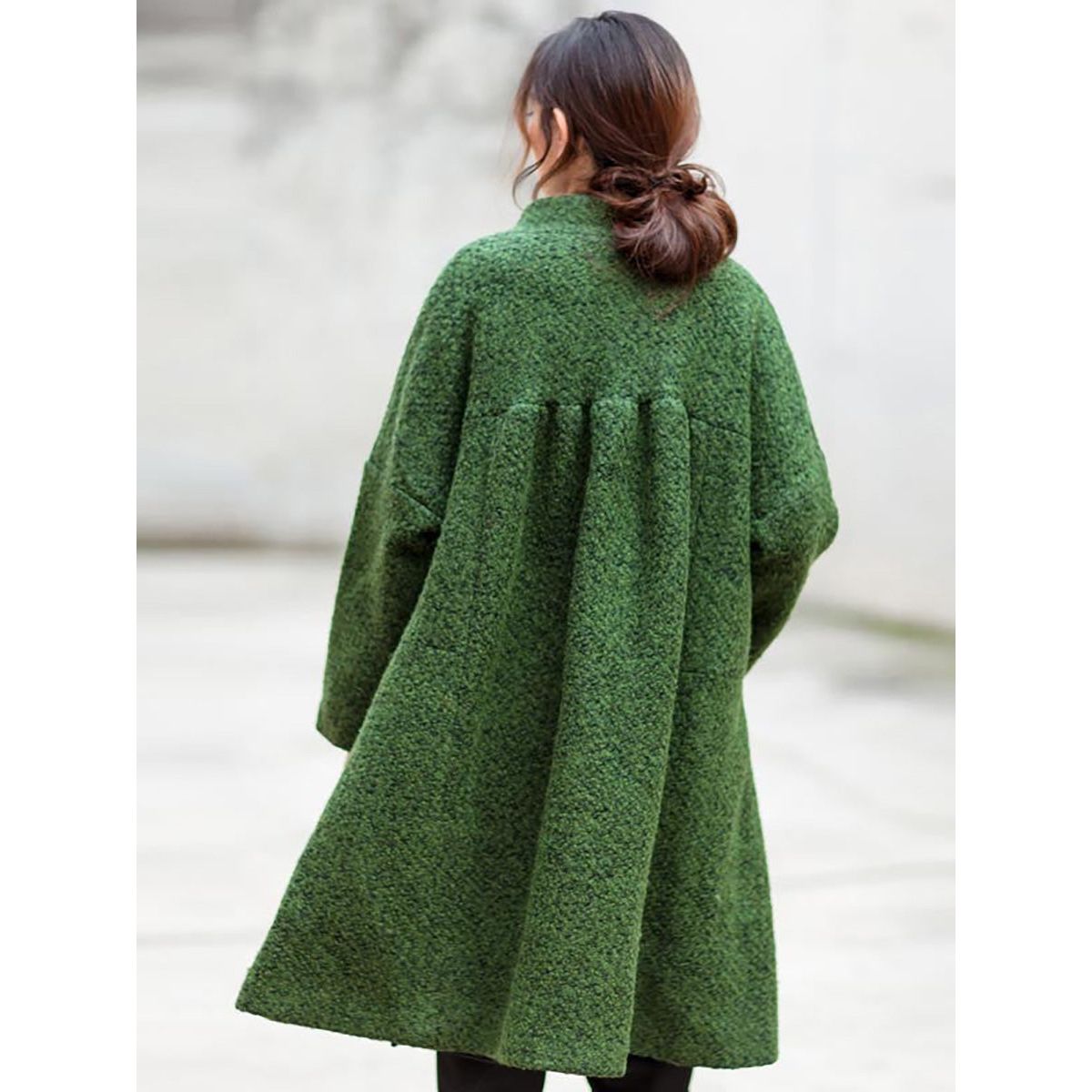 Elegant Plus Size Women's Wool Coat - Casual Loose Winter Coat with High Neck