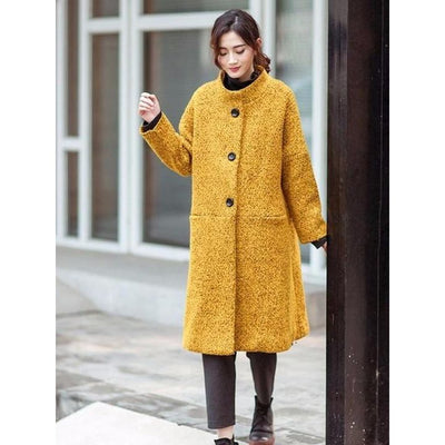 Elegant Plus Size Women's Wool Coat - Casual Loose Winter Coat with High Neck