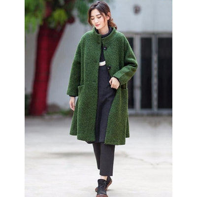 Elegant Plus Size Women's Wool Coat - Casual Loose Winter Coat with High Neck
