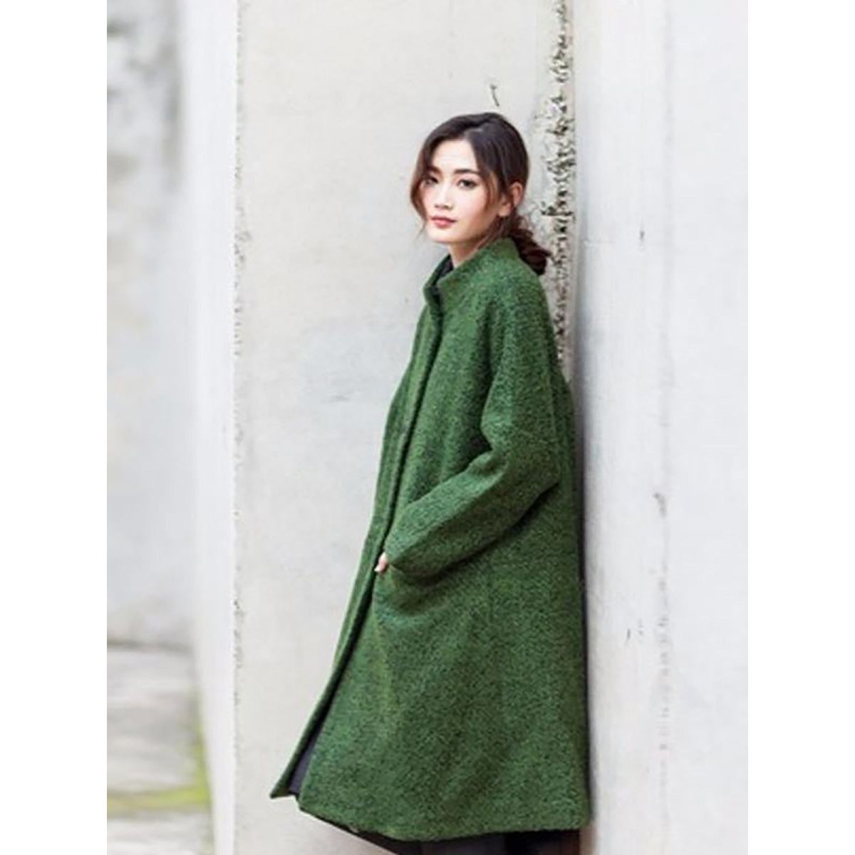 Elegant Plus Size Women's Wool Coat - Casual Loose Winter Coat with High Neck