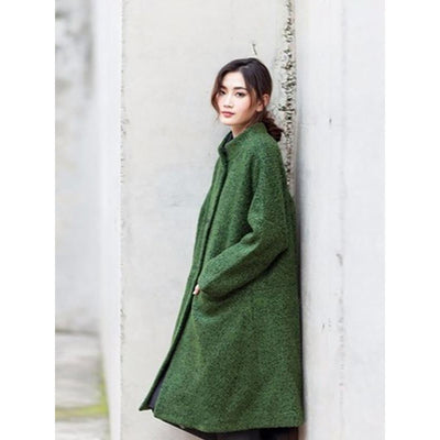 Elegant Plus Size Women's Wool Coat - Casual Loose Winter Coat with High Neck