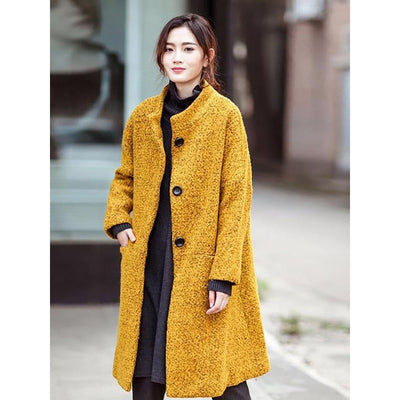Elegant Plus Size Women's Wool Coat - Casual Loose Winter Coat with High Neck