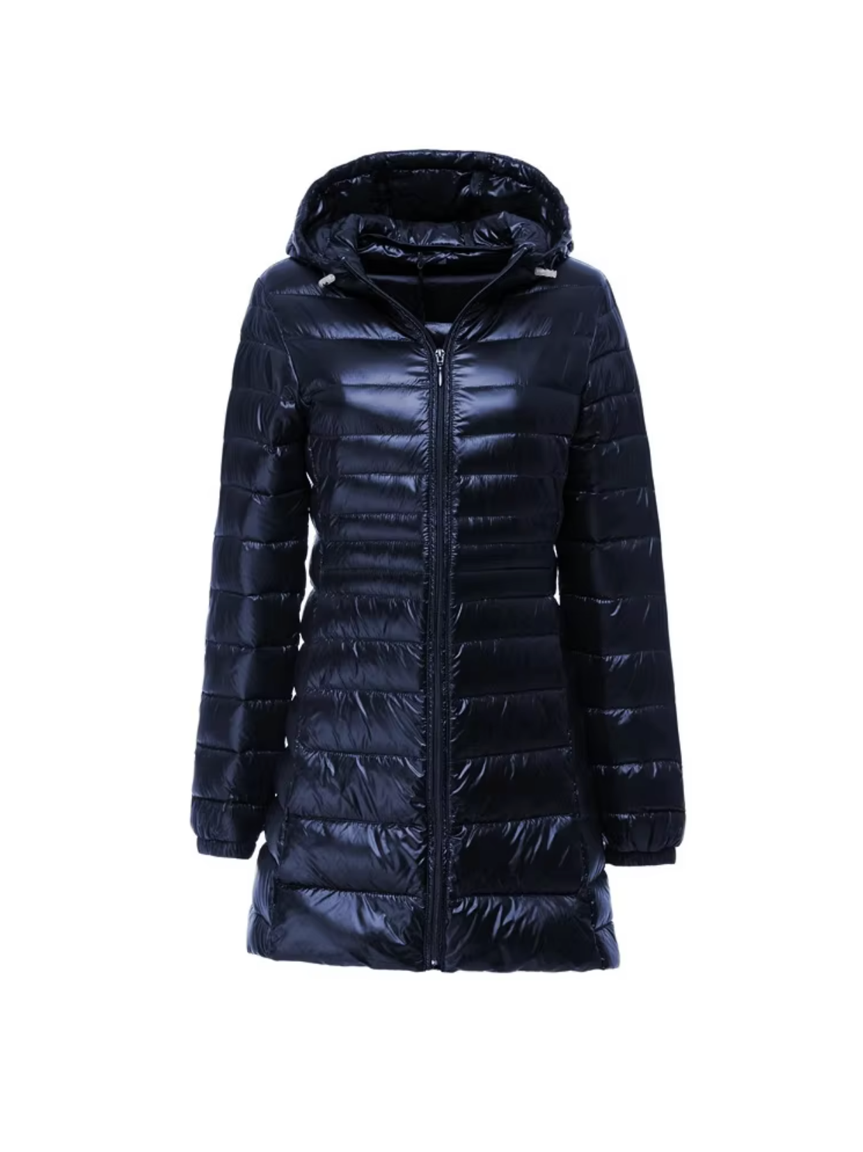 Elegant Women's Long Hooded Puffer Jacket for Winter Warmth & Comfort