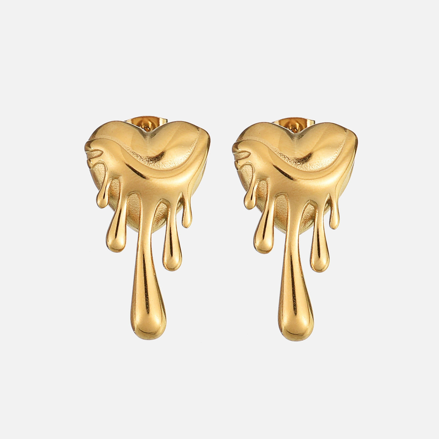 Gold Heart Earrings for Women - Dripping Design, Lightweight Contemporary Jewelry