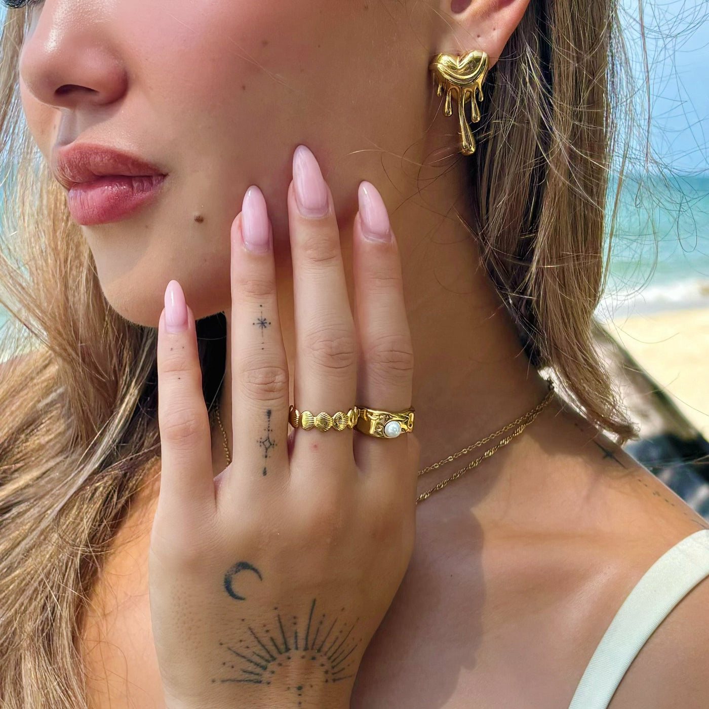 Gold Heart Earrings for Women - Dripping Design, Lightweight Contemporary Jewelry