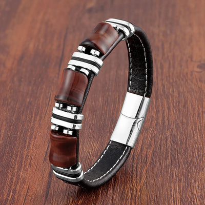 Men's Leather Bracelet with Natural Tiger Eye Stone – Adjustable Stylish Accessory for Casual and Formal Wear