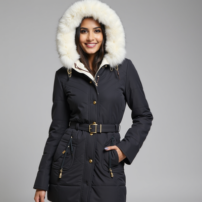 Premium Women's Parka Jacket with Faux Fur Hood & Adjustable Belt