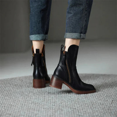 Stylish Black Ankle Boots for Women with Block Heel & Side Zipper