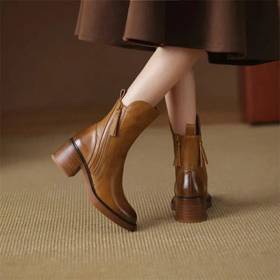 Stylish Black Ankle Boots for Women with Block Heel & Side Zipper
