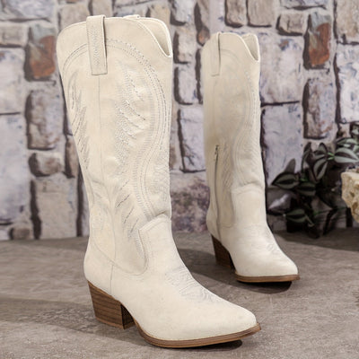 Stylish Women's Cowgirl Boots in Suede with Block Heel for Comfort
