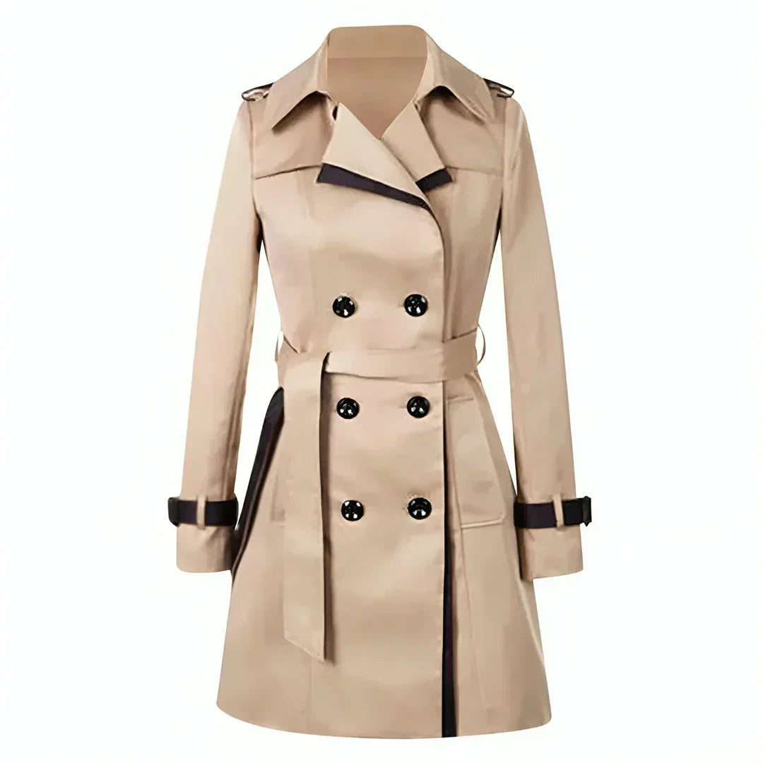 Stylish Women's Trench Coat - Double Breasted Design with Belt & Contrast Trim