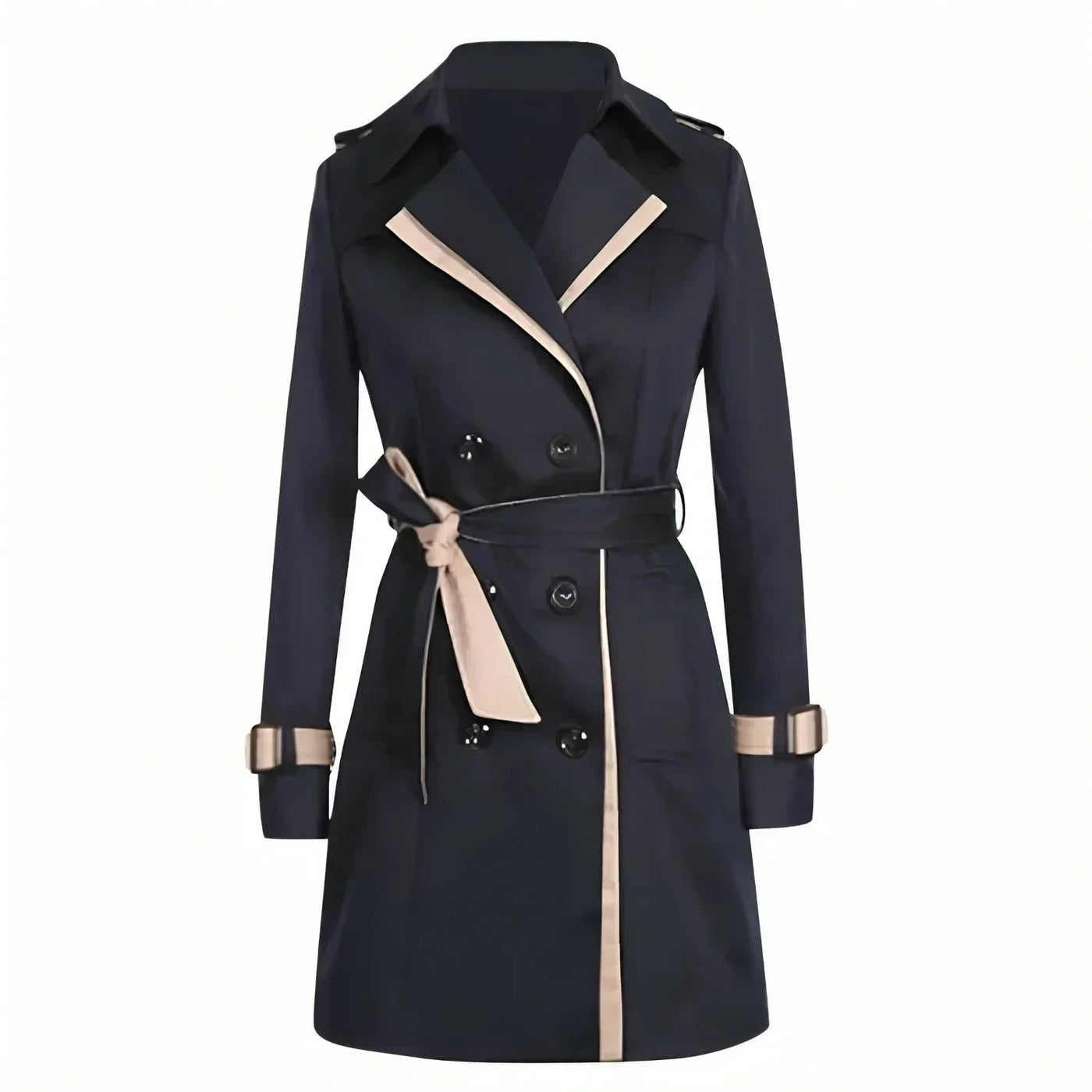 Stylish Women's Trench Coat - Double Breasted Design with Belt & Contrast Trim