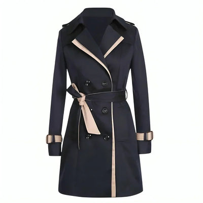 Stylish Women's Trench Coat - Double Breasted Design with Belt & Contrast Trim