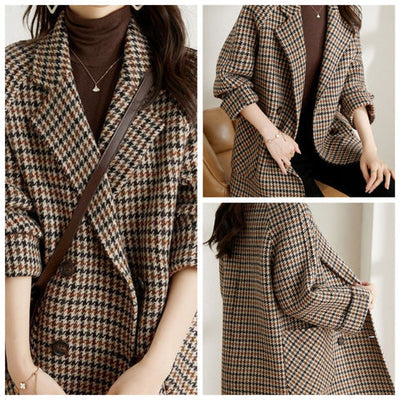 Tailored Women's Checkered Jacket - Cozy Warmth & Effortless Style