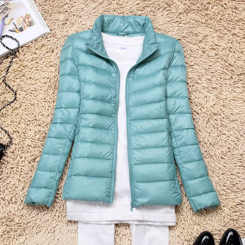 Ultralight Down Puffer Jacket Women with Hood, Foldable Design for Winter Coats