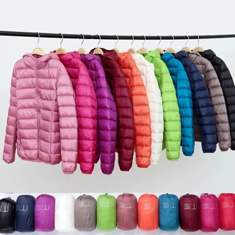 Ultralight Down Puffer Jacket Women with Hood, Foldable Design for Winter Coats