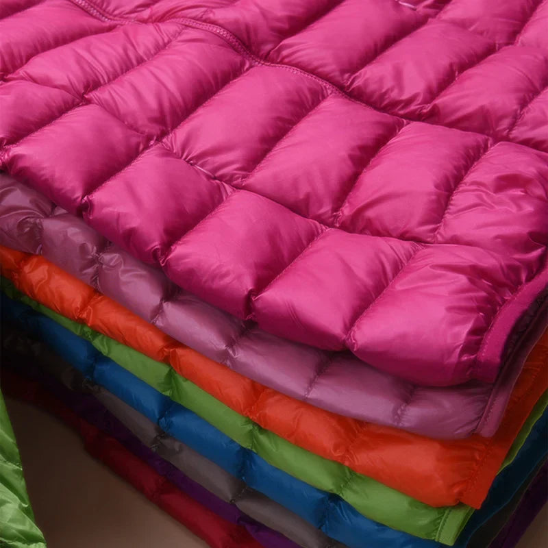 Ultralight Down Puffer Jacket Women with Hood, Foldable Design for Winter Coats